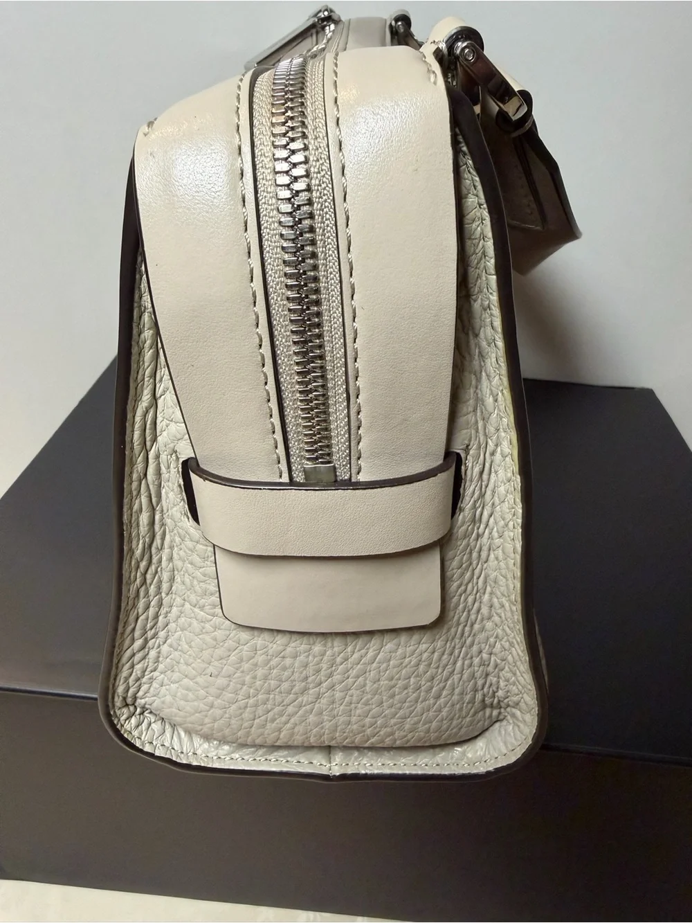Michael Kors Cream Pebbled Leather Crossbody Bag with Silver Hardware